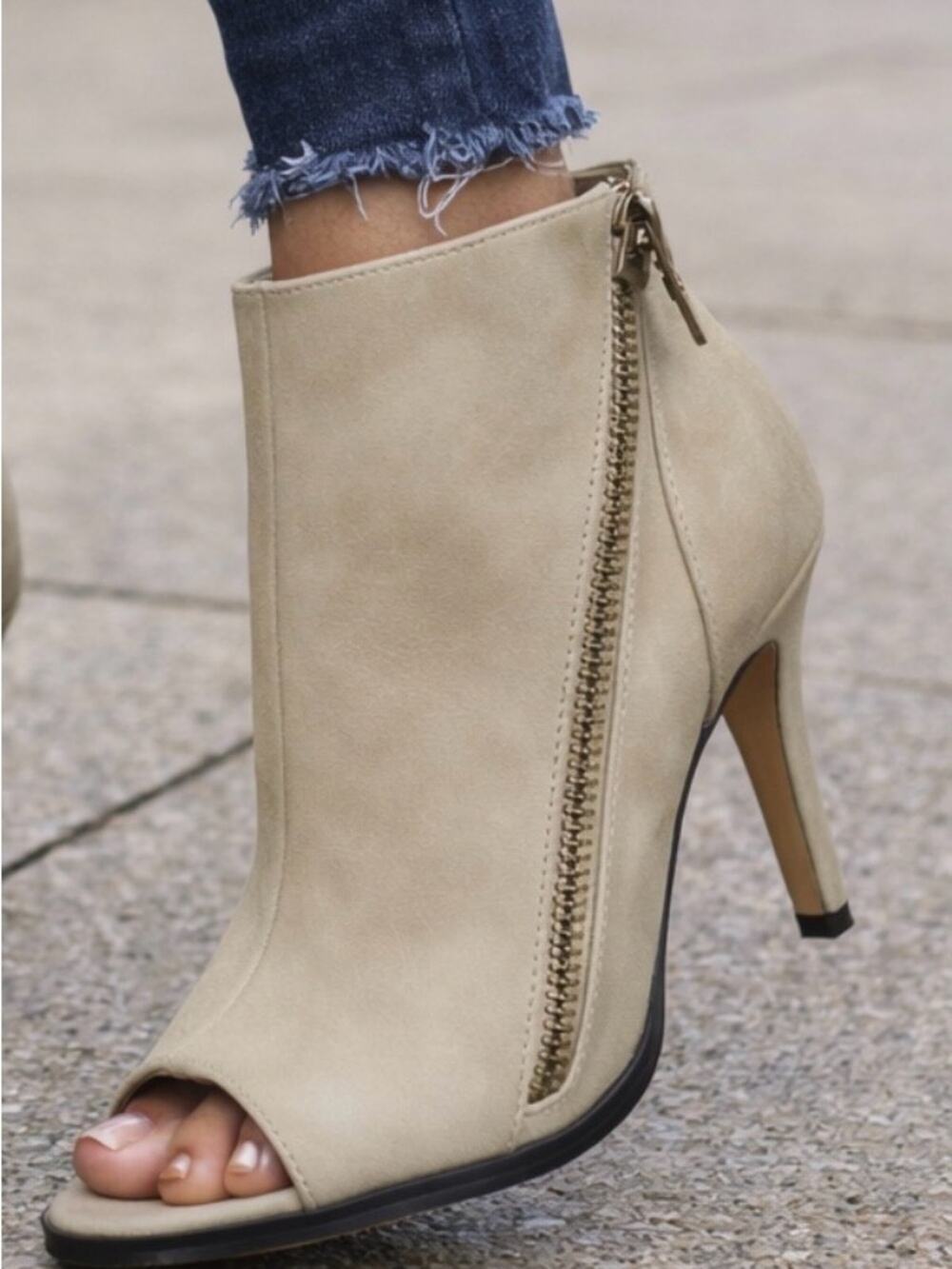Michael Antonio FANTS-PU Fashion Booties | Size 9 | NIB | Taupe Peep Toe Heels